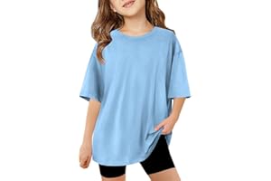 ZDC Girls Short Sleeve T Shirts Kids Summer Oversized Tops Trendy Crewneck Basic Tees 5-14 Years