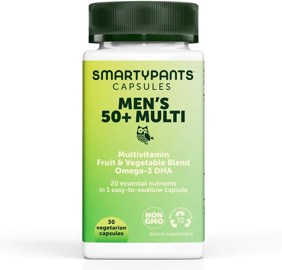 SmartyPants Multivitamin for Men 50+; Omega-3 DHA; Zinc for Immunity; Vitamins D3, C, B6; B12 for Energy, Vitamin A for Eyes; Folate, Selenium; Vegetarian (30 Day Supply): Health & Personal Care