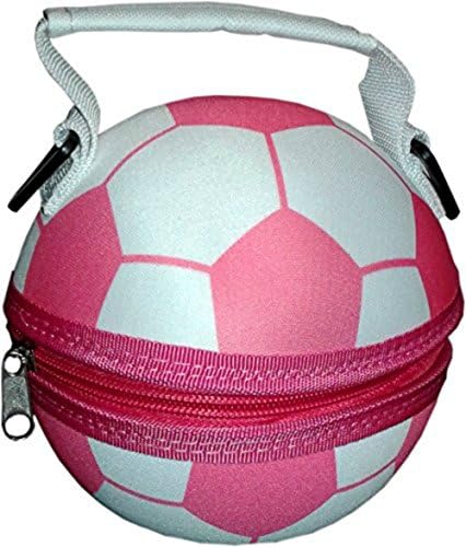 Children's Insulated and Expandable Lunch bag With Re-usable Ice Pack, Adjustable Shoulder Strap. After Lunch, Lunchbag Can Be Used As a Fun Toy For Boys, Kids, Toddlers, Preteens. (Soccer Ball Pink)