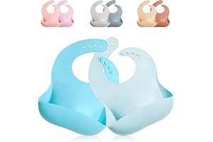 GODR7OY Silicone Baby Bib, BPA Free Waterproof Bibs, Adjustable 2PCS (Blue Sky)