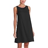Amazhiyu Women's Linen Sleeveless Shift Dress with Pockets Crew Neck Casual Tank Dress