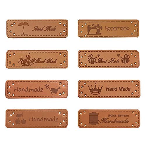 Juland 40PCS PU Leather Label Clothing Hand Made Label Handmade Embossed Tag with Holes Embellishment Knit DIY Accessories for Jeans Bags Shoes Hat - 1.5x5cm