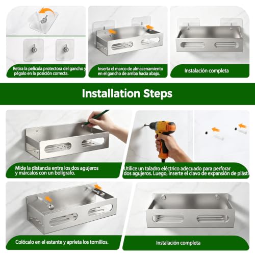 AIKER Bathroom Shelf, Improved Version of Original Design, Beautiful/Thick/Super Good/Stable Shower Shelf Without Drilling, Stainless Steel Its 304 Shelves Self-adhesive and Pre-Drilled Bathroom