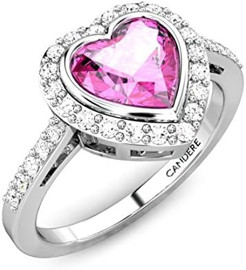 14K White Gold 1.22 ctw Heart Shape Pink Sapphire &amp; Round Cut Diamonds Solitaire Promise Ring for Her (IGI, I-J, SI1-SI2)