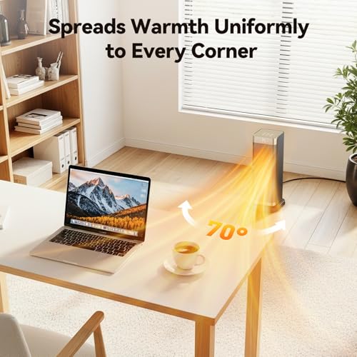 Space Heater for Indoor Use, 1500W PTC Ceramic Fast Heating with Thermostat, 70° Oscillating, 12h Timer, Overheating & Tip-Over Protection, Portable Electric Heater for Bedroom OfficeHome, 16'' Tall