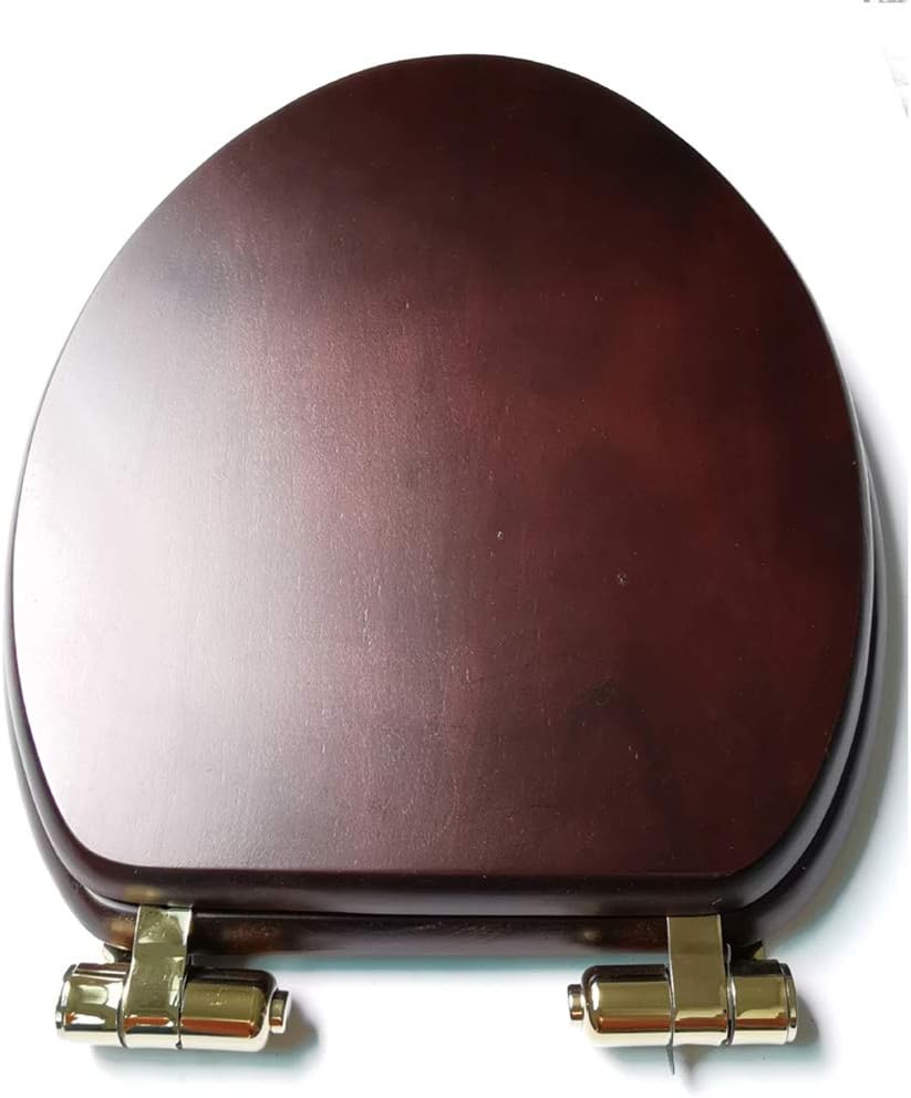 Real Wood Natural Toilet Seat - 17.7" Elongated Toilet Seat -(Silver/Gold) Hinges -Sturdy Durable,Easy Installation/Remove,Rubber Wood