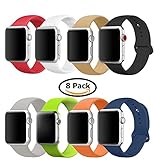 8 Pack Band for Apple Watch 38mm 42mm, Soft Silicone Sport Strap Replacement Bracelet Wristband for Apple Watch Series 3, Series 2, Series 1, Nike+, Edition, S/M M/L Size (Multicolor 2, 38 mm S/M)