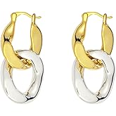 Gemynix Two Tone Hoop Earrings Cuban Link Chain Earrings Drop Dangle Earrings for Women Chunky Statement Earrings Jewelry