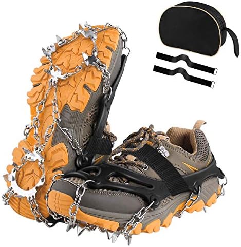 UWALK Traction Cleats, Ice Snow Grips Anti-Slip Stainless Steel 18 Spikes Crampons Walk Traction with Portable Bag for Ice and Snow for Walking Hiking Jogging