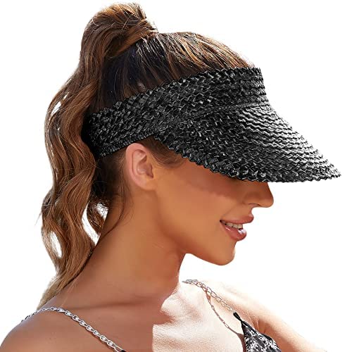 Photo 1 of Straw Hats for Women, Visors for Women, Sun Visors for Women Beach Hats for Women Straw Hat Made of Wheat Straw (Black)