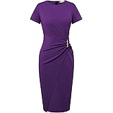GRACE KARIN Work Dresses for Women 2026 Short Sleeve Sheath Business Midi Dress Ruched Bodycon Office Church Outfits