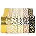 Gold Washi Tape Set 6 Rolls - Decorative Craft Tapes Kit of Cute Patterns for Scrapbooking, DIY Easter Projects