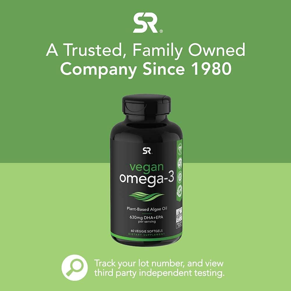 Vegan Omega-3 Fish Oil Alternative sourced from Algae Oil | Highest Levels of Vegan DHA & EPA Fatty Acids | Non-GMO Verified & Vegan Certified - 60 Veggie Softgels (Carrageenan Free): Health & Personal Care