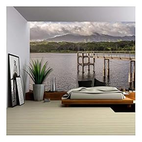 Landscape with Bridge Above The Lake - Removable Wall Mural | Self-Adhesive Large Wallpaper - 66x96 inches