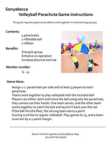 image for Sonyabecca 4pcs 4ft Parachute Volleyball Set Team Games Kids Play Para