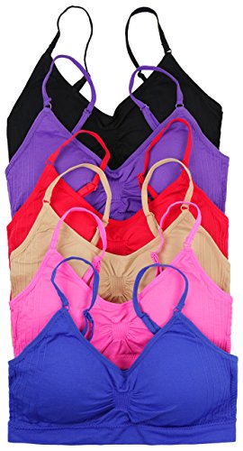 ToBeInStyle Women's Pack of 6 Solid Color Wire-Free Padded Sports Bralette - Assorted - One Size