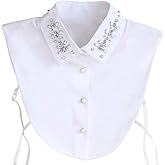 Vpang Fake Collar Detachable Blouse Dickey Collar Chiffon Rhinestone Half Shirt False Collar