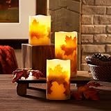 Loft Living 3-Piece Flameless LED Harvest Pillar Candle Set with Charming Fall Motif