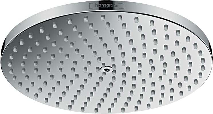 hansgrohe Raindance S - Water-Saving Head Shower (EcoSmart+), Shower Head Round (240 mm), Rainfall Shower Head 1 Spray (PowderRain) for wall or Ceiling mounting, Anti-limescale, Chrome, 28821000