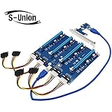S-Union New PCI-E X1 to 4PCI-E X16 Expansion Kit, 1 to 4 Port PCI Express Switch Multiplier HUB Riser Card for BTC Miner Ethereum Mining ETH