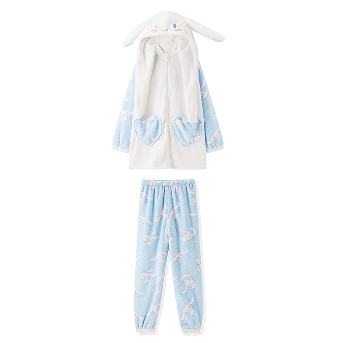 Cute Cinnamoroll Plush Pajamas and Pant 2 Piece Outfits Set Winter Sleepwear Kawaii Coat Soft Lounge