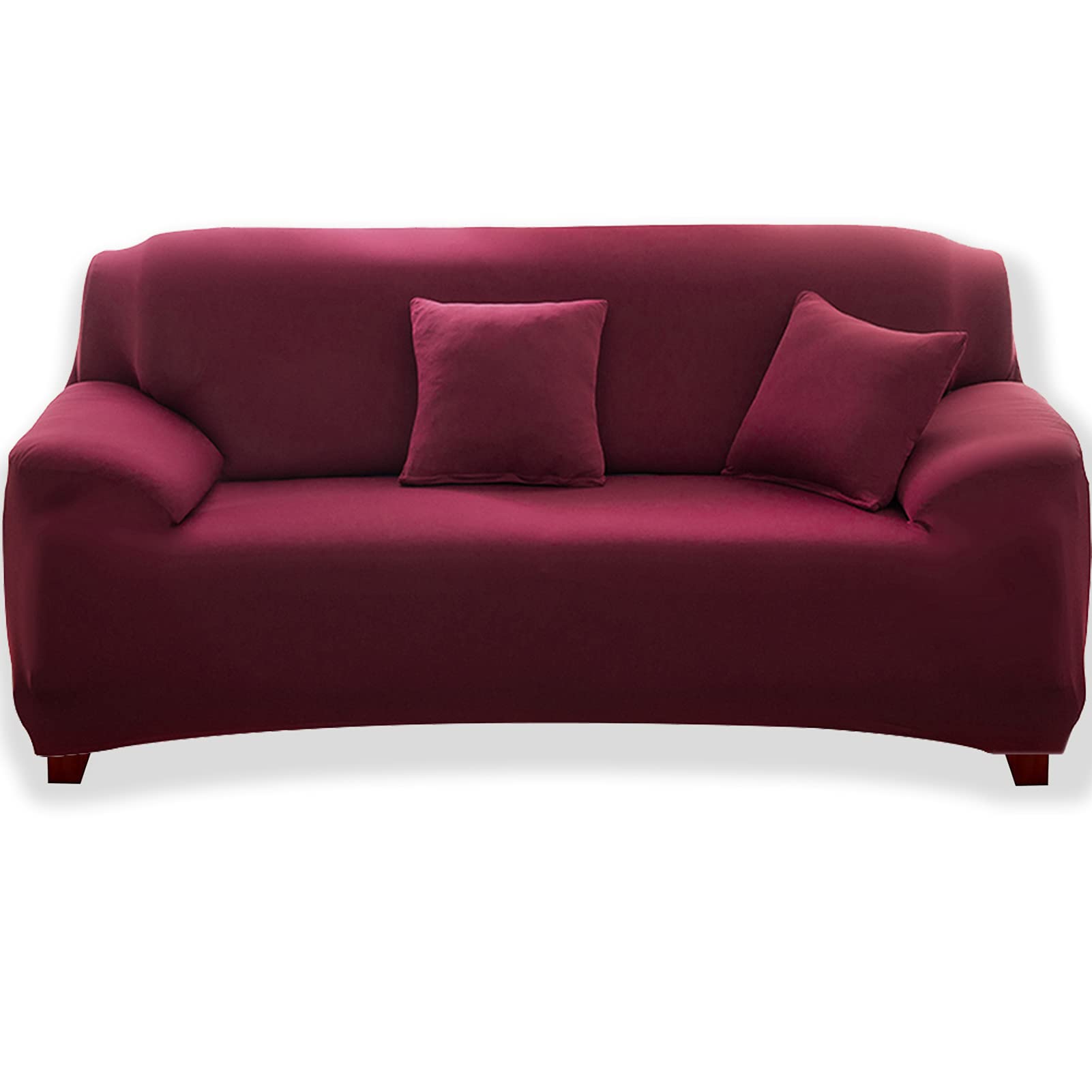 Teynewer 1-Piece Fit Stretch Sofa Cover, Sofa Slipcover Elastic Fabric Minimalism Style Chair Loveseat Couch Settee Sofa Covers Universal Fitted Furniture Cover Protector (1 Seater, Wine Red)