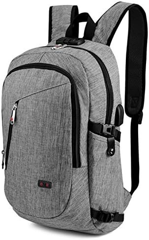 Business Laptop Backpack, TOPBIN Water Resistant Anti-theft College Backpack with USB Charging Port &amp; Headphone Interface and Lock 15.6 Inch Notebook for Women Men, Casual Hiking Travel (Grey)