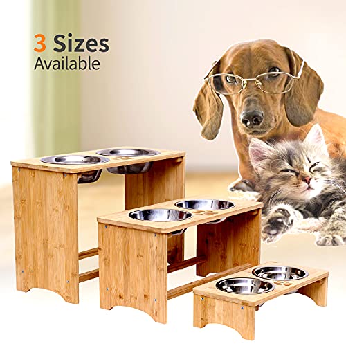 MRECHIR Large 15" Tall Bamboo Elevated Dog & Pet Feeder Double Bowl