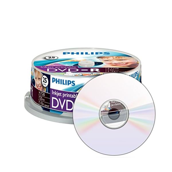 Philips DVD-R Rohlinge bedruckbar High-Speed (4.7 GB /120 Minuten Video, 1-16x Speed, 25er Spindel, White injet Printable) – Bild 3