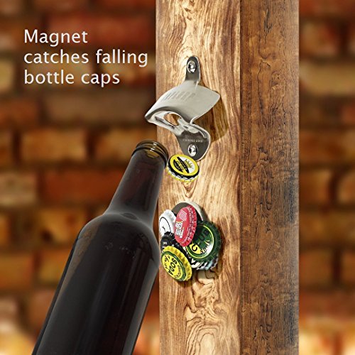 Bottle Opener Wall Mounted with Magnetic Cap Catcher - Stainless Steel - by CAPLORD, Easy to Mount + Comes Gift Ready for Beer Lovers, Excellent Birthday & Anniversary Gifts for Men