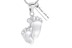 Yinplsmemory Baby Feet Urn Necklace for Ashes Pendant Stainless Steel Crystal inlay Feet Urn Memorial Keepsake Cremation Ash Jewelry