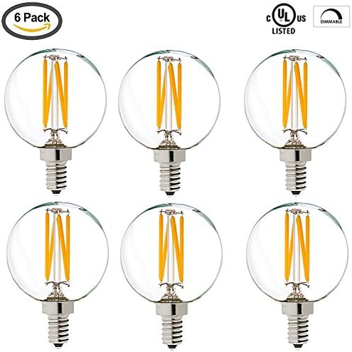 LytheLED™ (6-PACK) 4 Watt LED G16.5 Decorative (E12) Candelabra Base Globe Shape Light Bulbs, (40W Replacement), 2700K Warm White, 440 Lumens, Dimmable, UL-Listed