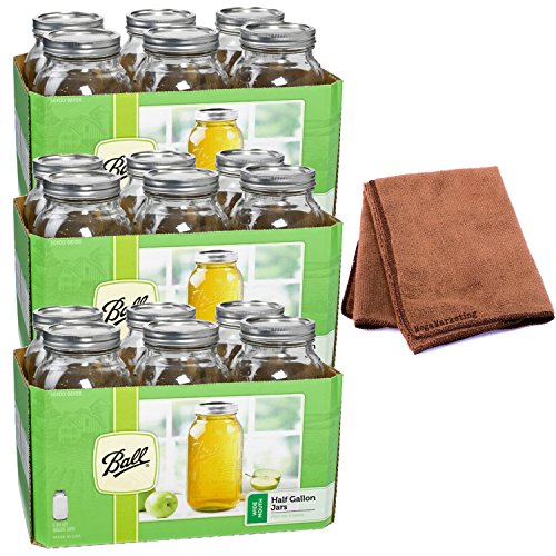 Click Here to See More Images Ball 68100 Half Gallon Wide Mouth Canning Jars 18 Count with Cleaning Cloth