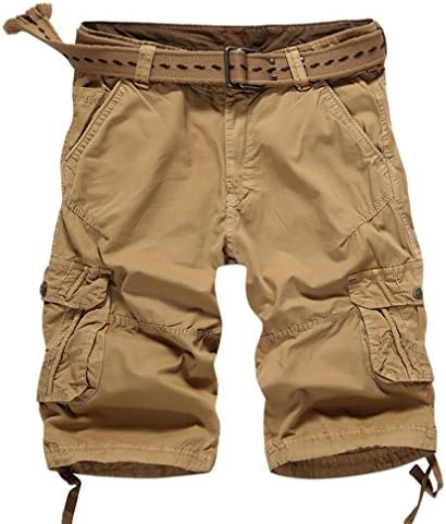 Men's Pure Cotton Outdoor Multi Pocket Loose Fit Cargo Shorts Earth Yellow 29