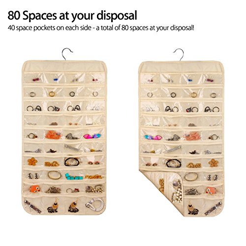 ComboCube Beige 80 Pockets Hanging Jewelry Organizer - Thumbnail 6