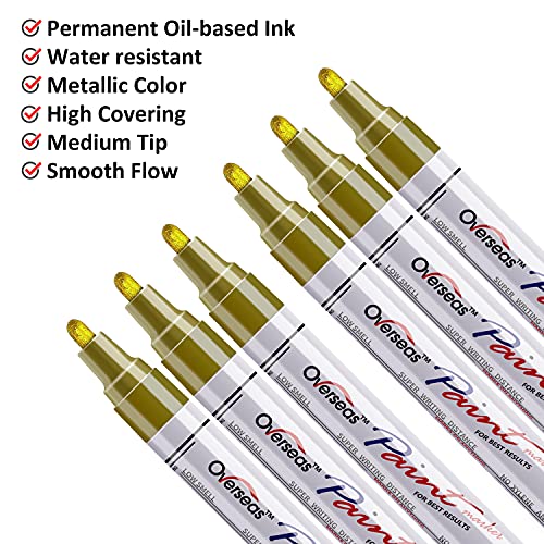 Gold Paint Markers Pens Single color 6 Pack Permanent Oil Based