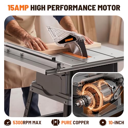 DOVAMAN 10" 15A Table Saw, Tablesaw w/Stand, 5300 RPM Copper Motor photo 9