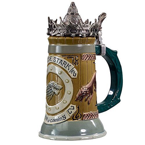 Game-of-Thrones-House-Stark-Stein--22-Oz-Ceramic-Base-with-Pewter-Baratheon-Crown-Top-ne-k