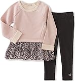 Calvin Klein Girls' Little French Terry/Georgette Tunic with Leggings Set, Coral, 5
