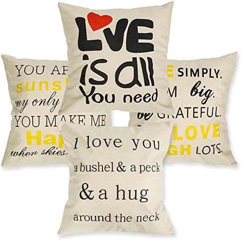 Throw Pillow Covers Decorative Pillowcases 18x18inch (4 pieces set) Pillow Cases Home Car Decorative (Art of letters )
