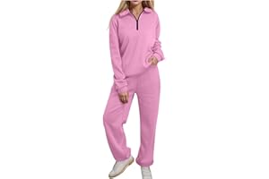 HOUJIBFA Womens 2 Piece Outfits Lounge Half Zip Hoodie Sweatsuit Sets Oversized Sweatshirt Baggy Fall Fashion Sweatpants