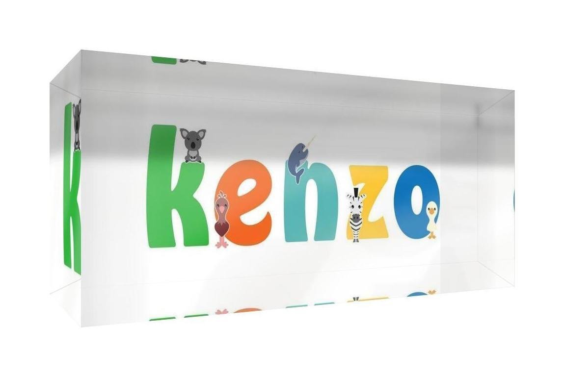 Little Helper Souvenir Decorative Polished Clear Acrylic Diamond Style Colour Example with Boy Name Kenzo 5 x 21 x 2 cm Large