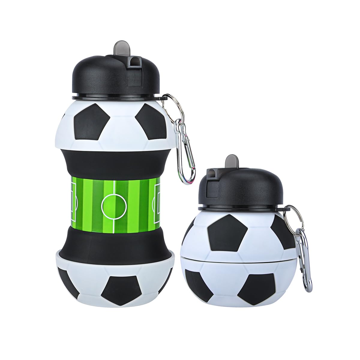 Wolobox Sports Silicone Water Bottle – Collapsible Water Bottle for Children, Girls and Adults, Compact, BPA-Free, Resistant Capacity 550 ml Outdoor Portable School Games Dishwasher Safe (Football)
