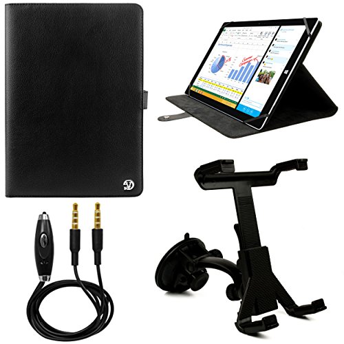 VanGoddy Arthur 11.6-inch Tablet Portfolio Case for Nextbook Flexx 11 with Windshield Mount & 3.5mm Auxiliary Cable (Black)