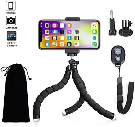 Phone Tripod Set, Ruihengfa Portable and Adjustable Camera Stand Holder with Bluetooth Remote and Universal Clip for iPhone, Android Phone, Camera, Sports Camera and GoPro