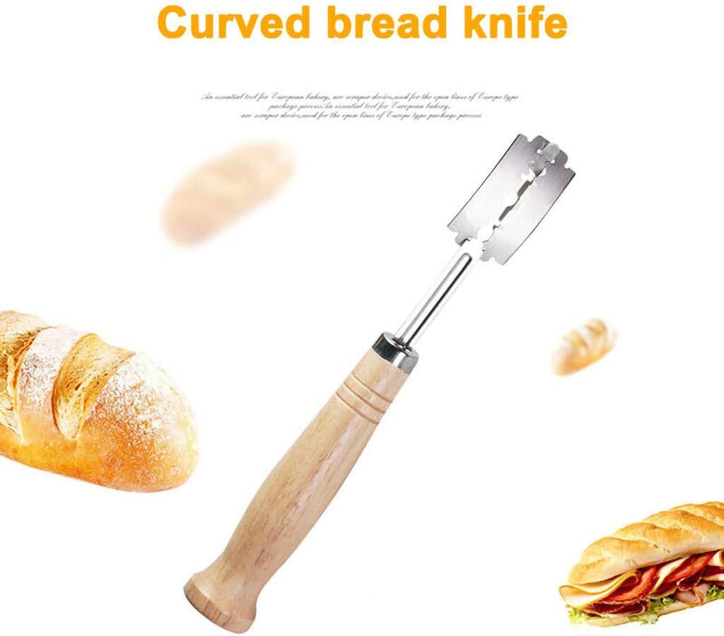 Bread Lame with Wooden Handle with Leather Protective Cover,Arc Curved Bread Cutter Baking Tools