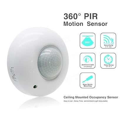 Syntrino 360 Degree PIR Motion Sensor with Light Sensor 220V AC Ceiling Mounted 18 Month Warranty