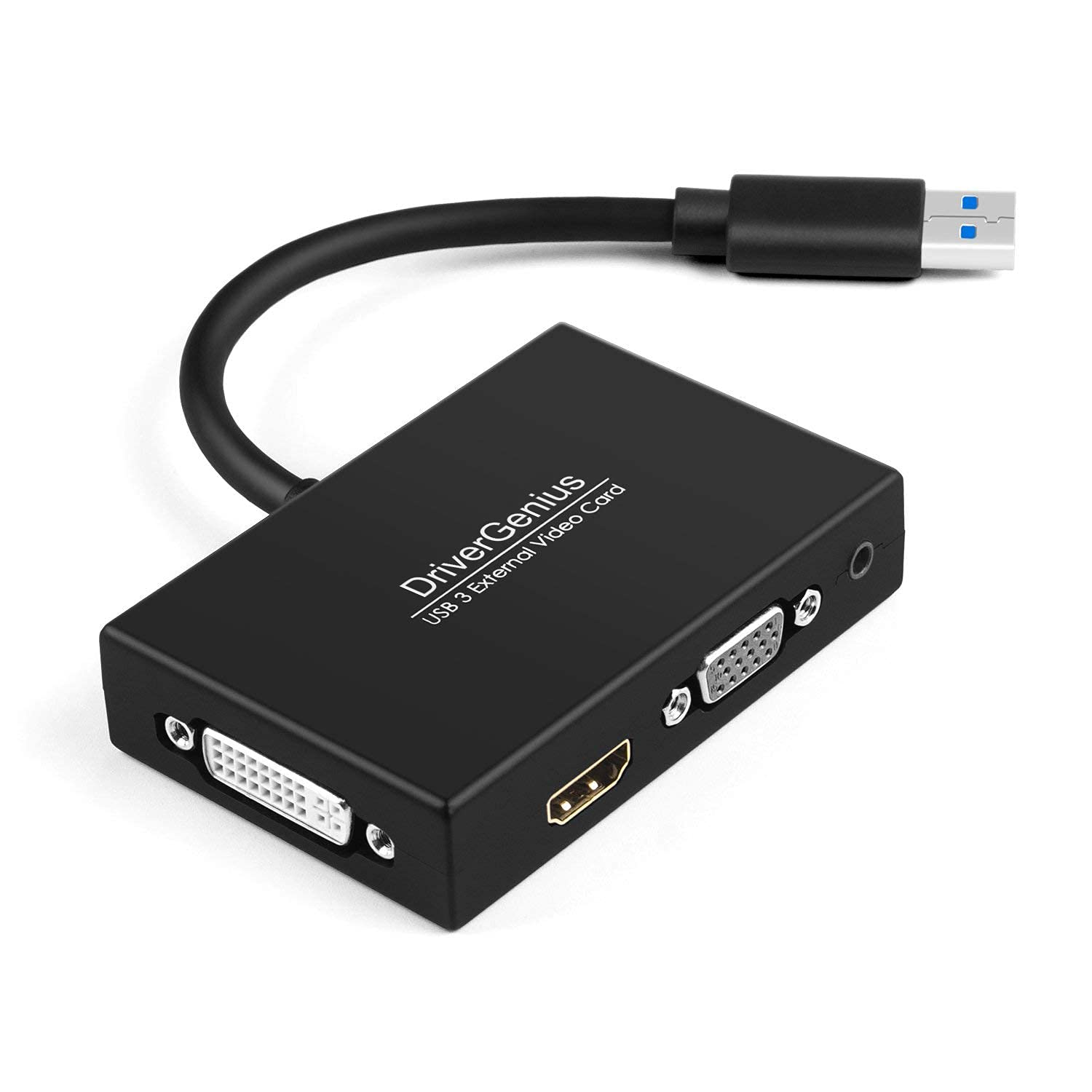 DriverGenius ViewX Trio Series | USB 3.0 to HDMI/DVI/VGA Video Adapter with 3.5mm Audio Output for Writers, Designers, and Data Analysts Compatible with PC/Mac【DisplayLink Chipsets, 1-Piece Package】