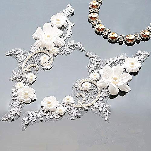 FidgetFidget Motif Pearl Beaded Embroidery Applique Wedding Bridal Lace Trimming 1Pair