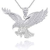 Claddagh Gold Solid .925 Sterling Silver Flying Eagle Animal Pendant Necklace and Pendant Only
